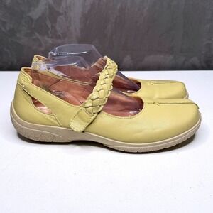 Hotter Shoes Womens Sz 10 Yellow Leather Braided Mary Jane Hook & Loop Comfort